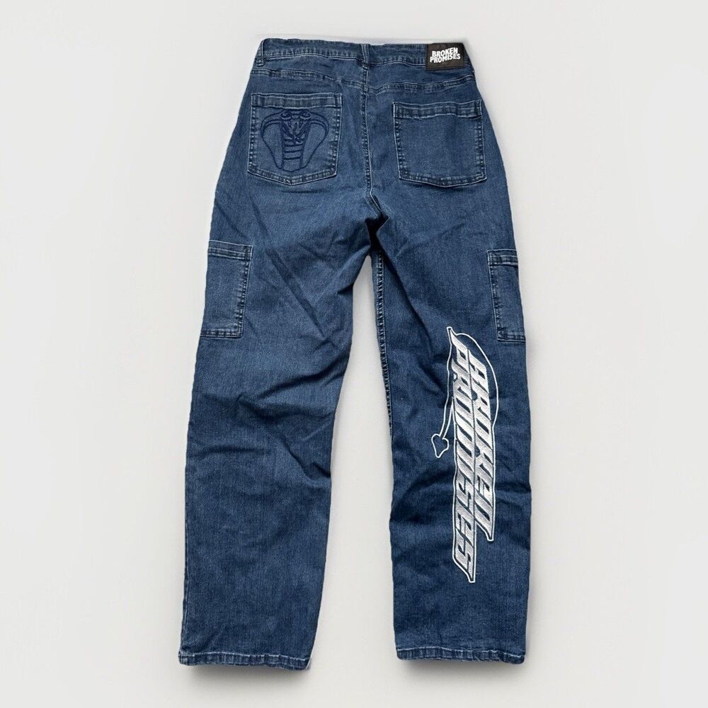 Broken Promises Embroidered Cobra Pocket Denim Jeans Sz 10